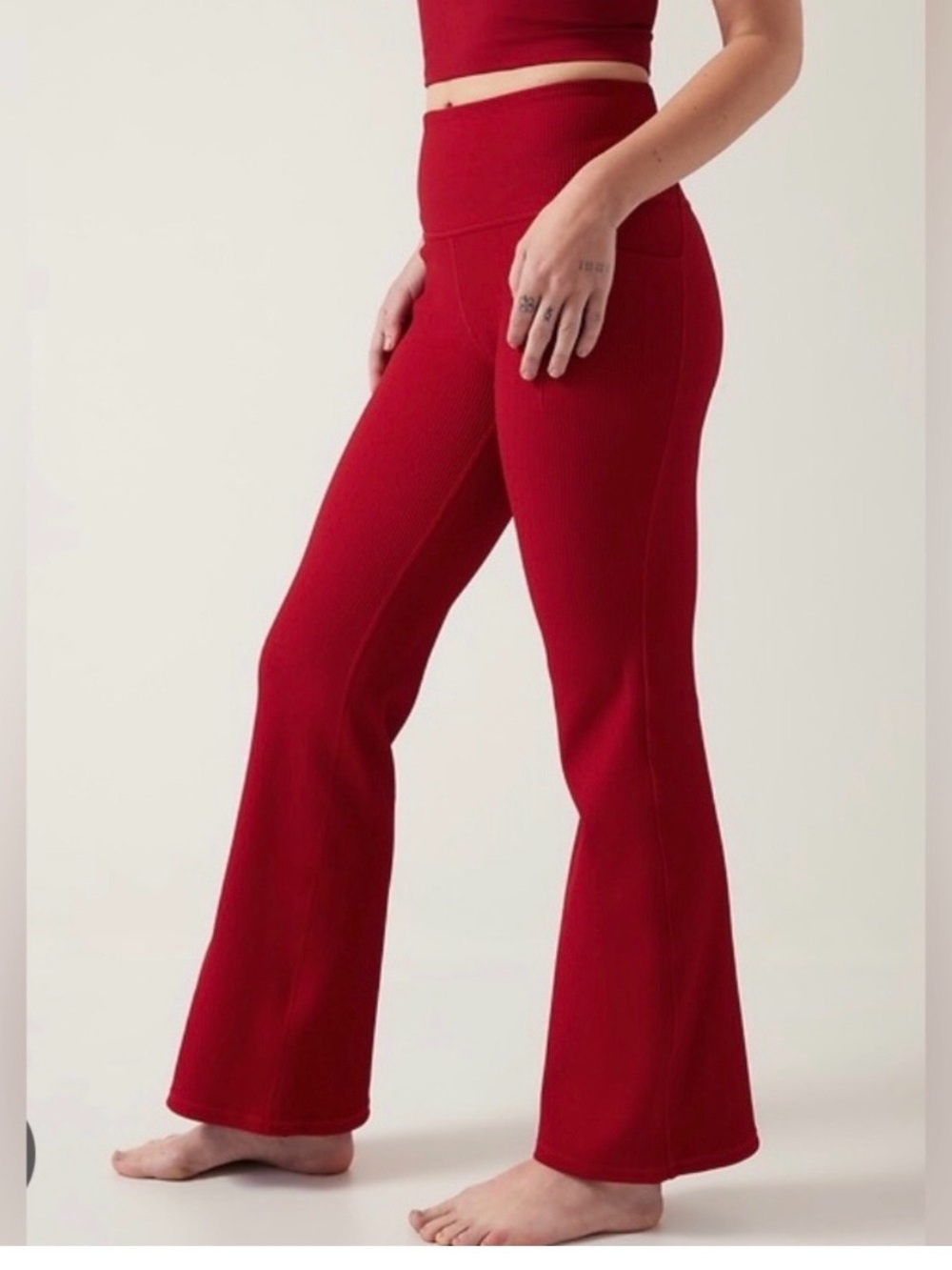 Athleta Red Ribbed salutation stash flare